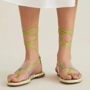 NEW Anthropologie Vicenza Transparent Zebra Sandal Tie Up Thong Sandals in Lime